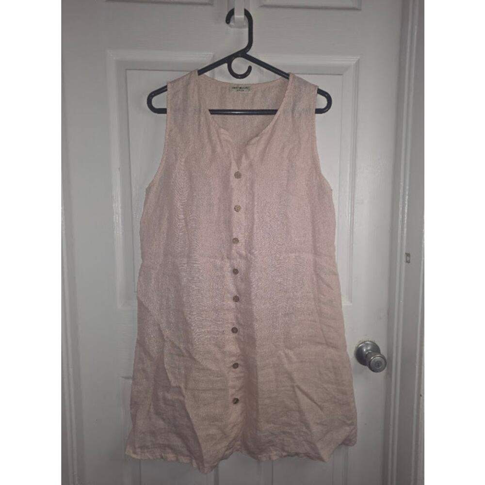 Summer Linen Rose Pink Dress Made in Italy Size Large Cottage Romantic Boho